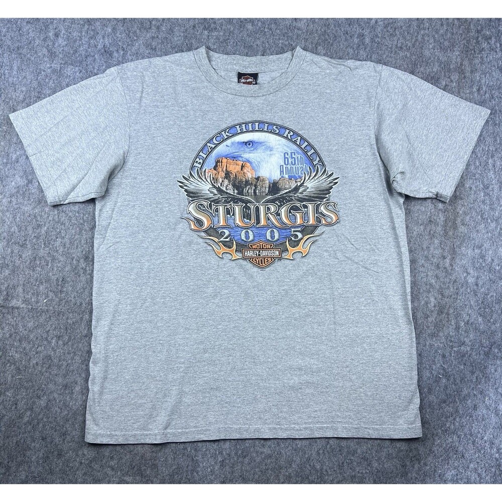 Vtg Harley Davidson Men's T-Shirt Sturgis 2005 Mount Rushmore Gray USA Size XL